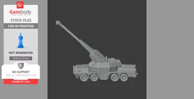 Side view of a detailed 3D model of a 155 mm SpGH Zuzana tank, designed for 3D printing.
