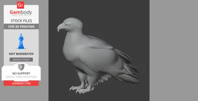 3D model of a bald eagle, detailed and ready for 3D printing, shown in a sitting pose.