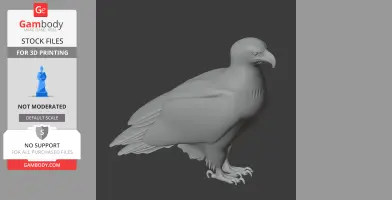 A 3D model of a prehistoric bald eagle, detailed for 3D printing, displayed in a neutral gray color.