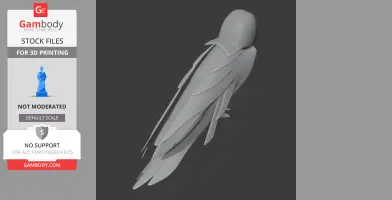 3D model of a stylized barn owl with detailed feathers, suitable for 3D printing.