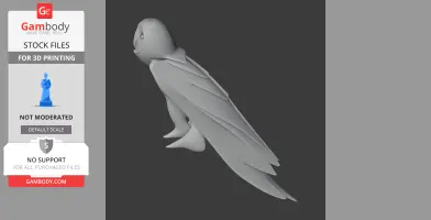 3D model of a barn owl in profile, with detailed wings and perched stance, for 3D printing.