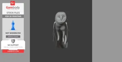 A 3D model of a stylized barn owl with simplified features, designed for 3D printing.