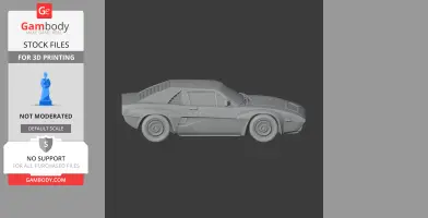 3D model of a vintage AC 3000ME car for 3D printing, shown in a side view on a gray background.