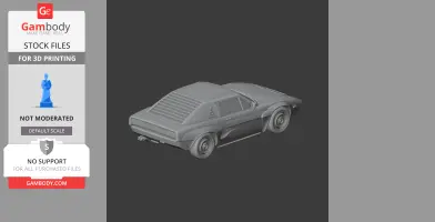 3D model of a classic sports car, AC 3000ME, viewed from the rear angle.