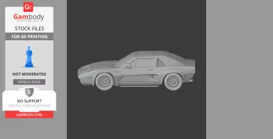 3D model of a sleek, classic sports car, side view, for 3D printing.