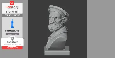 A detailed 3D bust of a historical figure with a beard and cap on a pedestal.