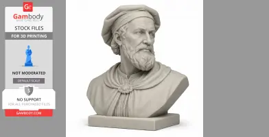 Bust of a bearded man wearing a headscarf, looking right. Detailed historical 3D model for printing.