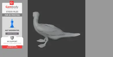 3D model of a bird with webbed feet and detailed feathers, displayed on a gray background.