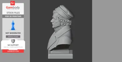 Side view of a detailed bust of Andre-Marie Ampere, a historical figure, in a 3D printable format.