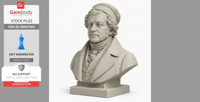 Detailed 3D bust of a historical man in a coat and cap, designed for 3D printing.