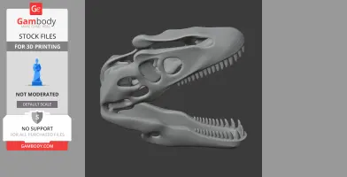 3D model of an Allosaurus skull with intricate bone detailing, open mouth, for 3D printing.