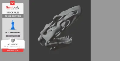 3D model of an Allosaurus skull with detailed bone structure and teeth, for 3D printing.