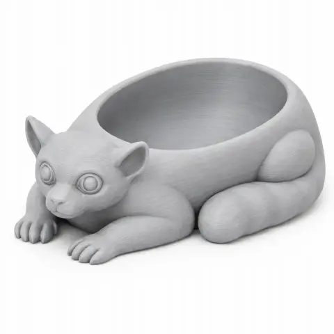 A lemur-shaped bowl with detailed features, designed as a wall hook for 3D printing.
