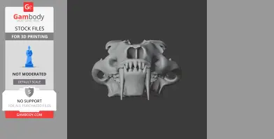 3D model of an Amphimachairodus skull, featuring prominent fangs and detailed bone structure.
