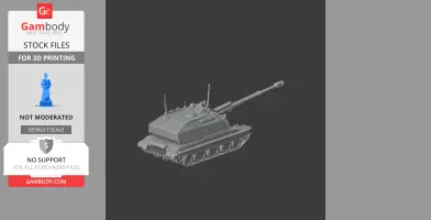 3D model of the 2S19 Msta tank designed for 3D printing, with detailed treads and a long barrel.