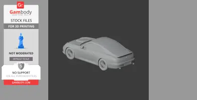 3D model of a sleek, modern sports car designed for 3D printing, shown at an angle from the rear.