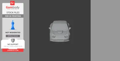 3D model of a classic car front view, featuring rounded headlights and a hood scoop.
