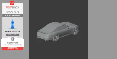 3D model of a sleek sports car, viewed from the rear side, ready for 3D printing.
