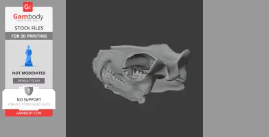 3D model of an Andrewsarchus skull, detailed with visible teeth and bone structure for printing.