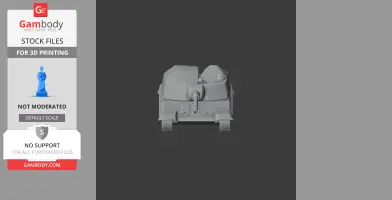 Front view of a 3D tank model with turret and cannon, gray and uncolored, for printing.