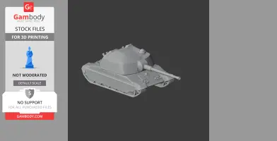 3D model of a tank with a large turret and cannon, designed for 3D printing.