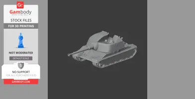 A detailed 3D model of a tank with caterpillar tracks and a long barrel for 3D printing.