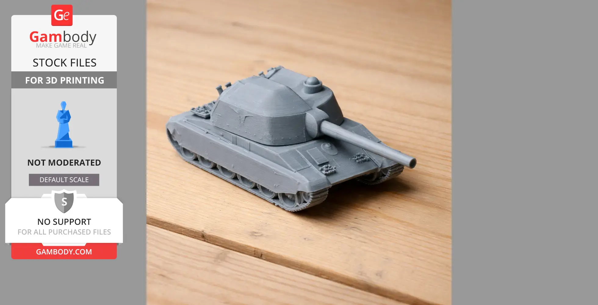 A detailed 3D-printed model of a 2S19 Msta-S tank on a wooden surface.