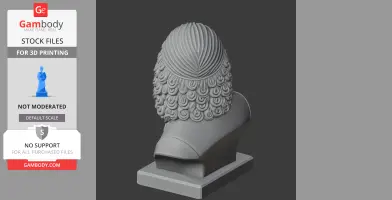 Gray 3D bust of a historical figure with curly, detailed hair, finished with a smooth base.