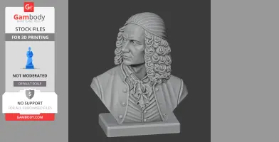Bust of a historical figure with curly hair and detailed clothing for 3D printing.