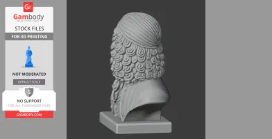 3D model of a historical bust featuring elaborate curly hair and a detailed neck piece, viewed from the back.