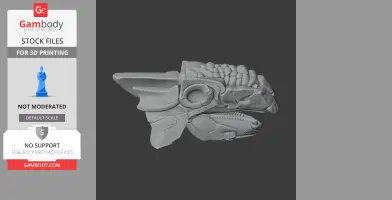 3D model of an Ankylosaurus skull, detailed with scales and teeth, side view on a gray background.