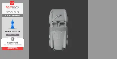 Top view of a 3D model of an AC Cobra car, ready for 3D printing, in gray scale.