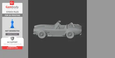 3D model of a classic AC Cobra convertible car, side view, designed for 3D printing.