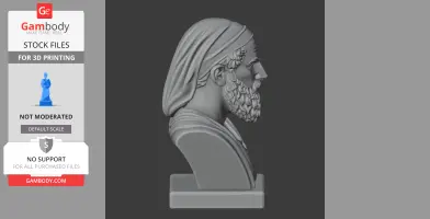 Bust of a bearded man with a headcloth, in a classical style, on a rectangular base.
