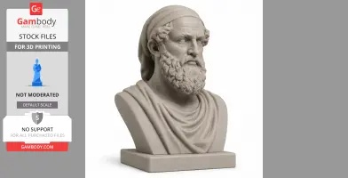 Detailed bust of a bearded man in a draped garment and head covering, styled as a historical warrior.