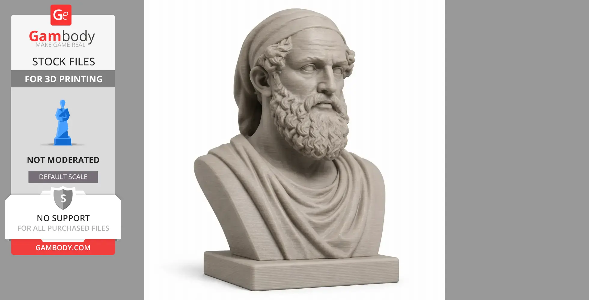 Detailed bust of a bearded man in a draped garment and head covering, styled as a historical warrior.
