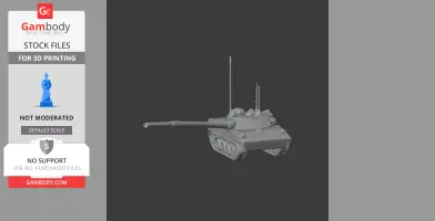 3D model of 2S25 Sprut-SD tank for printing, with turret, barrel, and tracks visible.