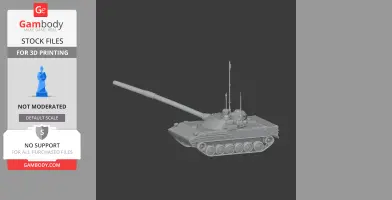 3D model of a 2S25 Sprut-SD tank with a long barrel for 3D printing.