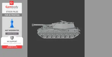 3D model of the 2S3 Akatsiya tank, side view, detailed tracks and turret, gray color.