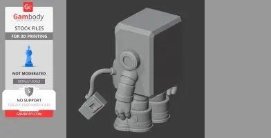 A blocky robot figurine with flexible arms and legs, holding a controller-like object.