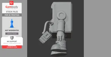 3D model of a blocky character with a gun and boot, ready for 3D printing.