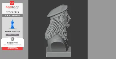 Side view of a detailed Albrecht Dürer bust wearing a beret, designed for 3D printing.