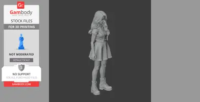 3D model of a female figure with long hair, wearing a skirt and boots, suitable for 3D printing.