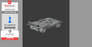 Gray 3D model of a classic sports car with aerodynamic design and roll cage.