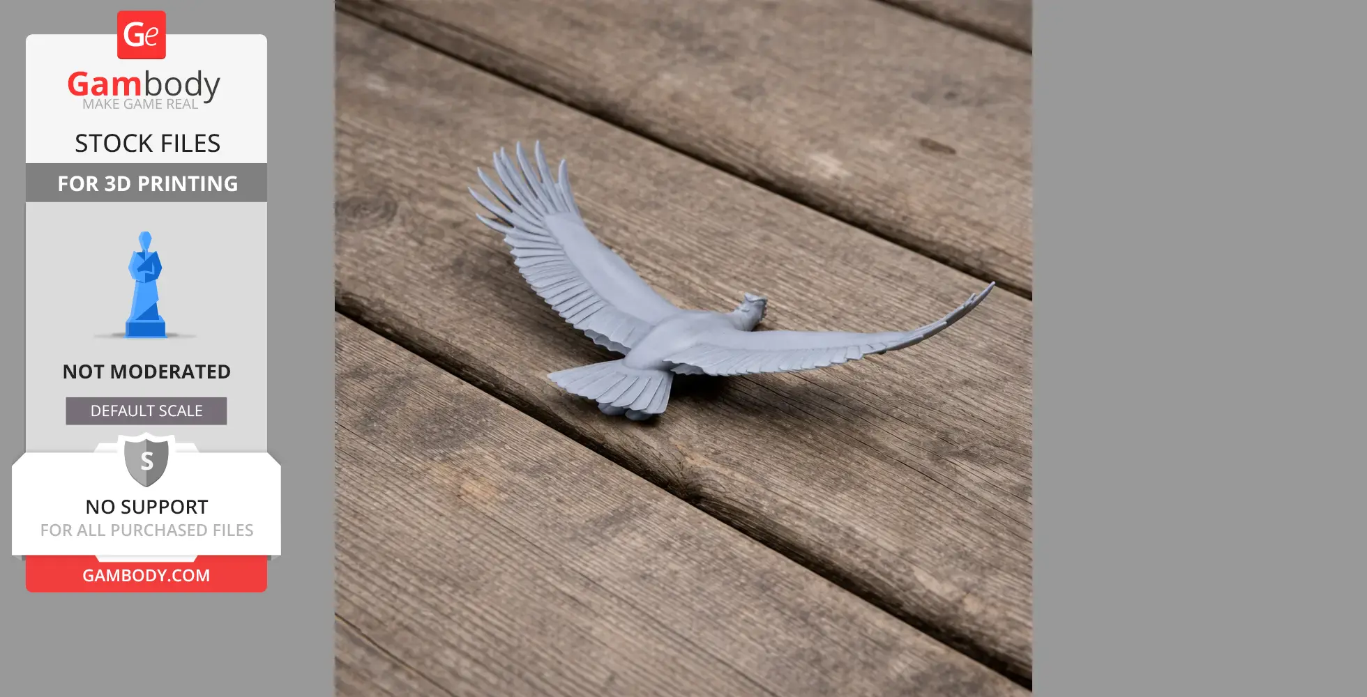 A 3D printed model of an Andean Condor in flight, placed on a wooden surface.