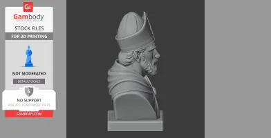 Grayscale bust of a bearded man wearing a bishop's mitre and robe on a rectangular base, side profile.