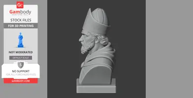 Bust of a bearded man in a bishop's hat, side view, for 3D printing.