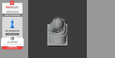 Bust of a robed historical figure wearing a detailed, cross-stitched cap, viewed from above.