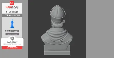 A 3D bust of Augustine of Hippo, viewed from the back, showing details of a mitre and cloak.