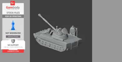 3D model of a 2S1 Gvozdika tank with distinctive turret and tracks, intended for 3D printing.